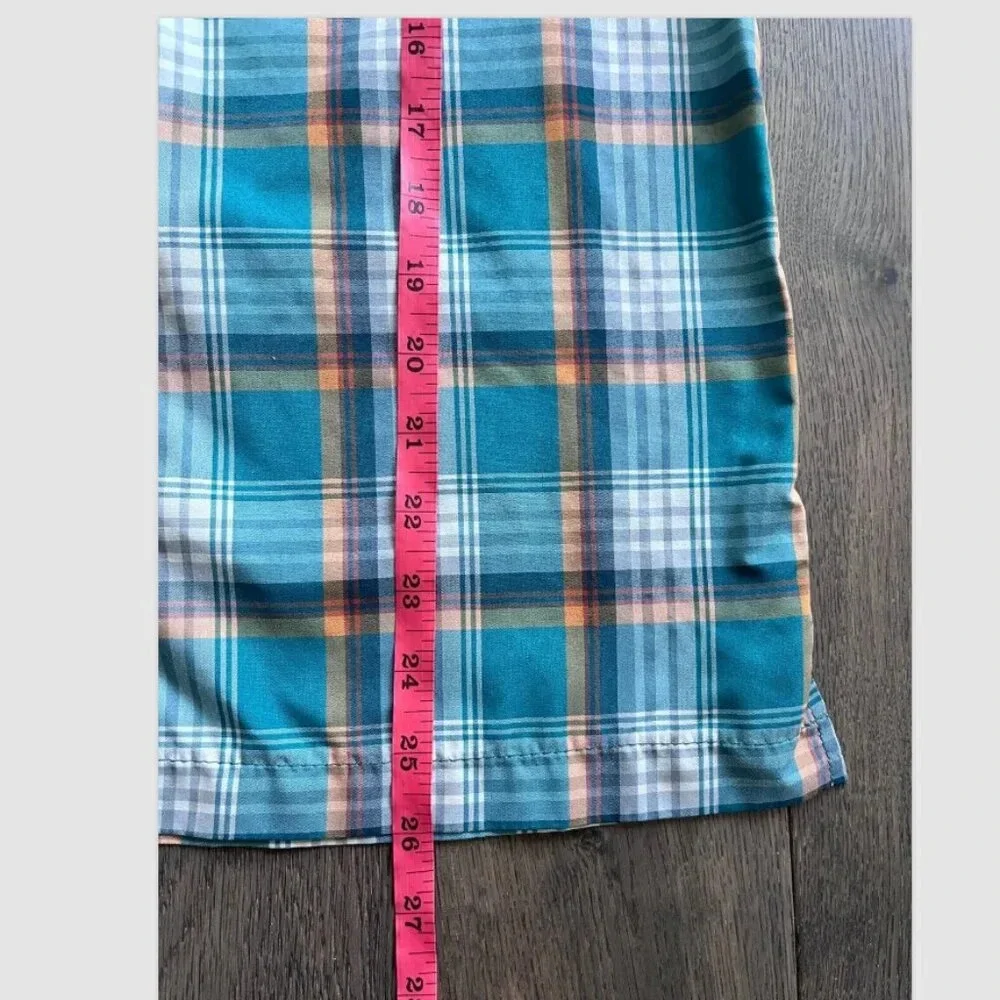 Kuhl Eluxor Short Sleeve Pearl Snap Shirt Size M Green Orange Plaid Activewear